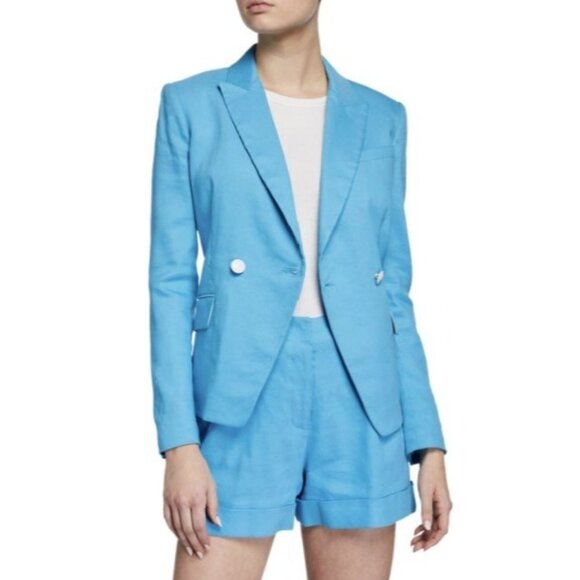 Rag & Bone Fletcher Linen Blend Double Breasted Blue Blazer 8 NWT $550